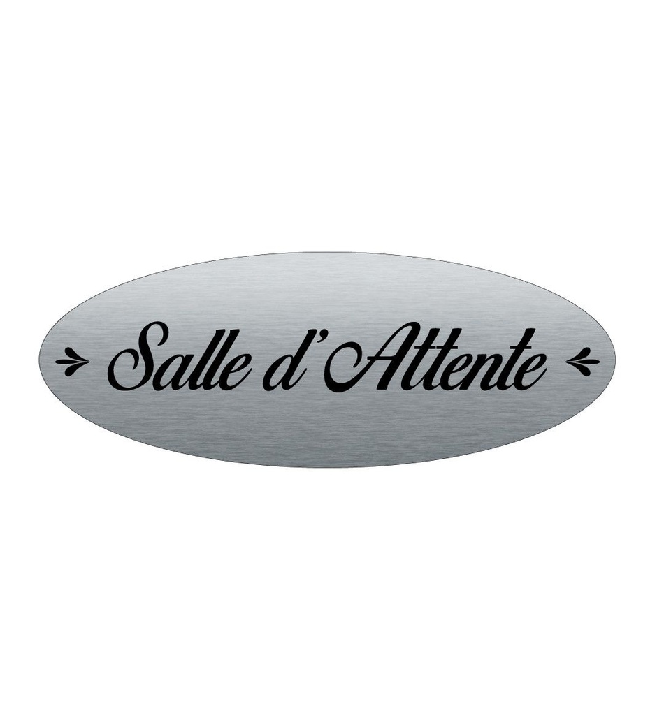 [2025087-F] Plaque de porte Aluminium brossé AluSign Ovale 160x60 mm - Salle d'Attente - Double Face adhésif au dos