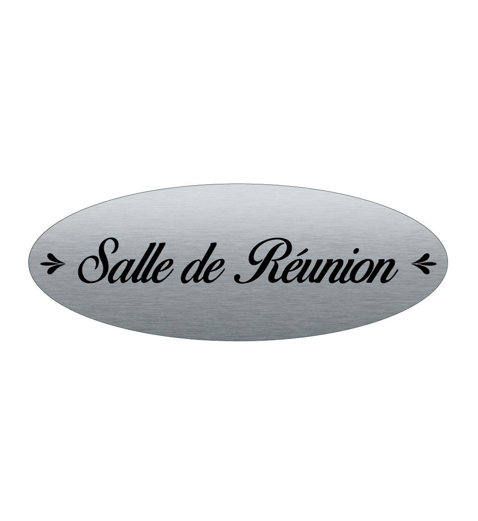 [2025088-F] Plaque de porte Aluminium brossé AluSign Ovale 160x60 mm - Salle de Réunion - Double Face adhésif au dos