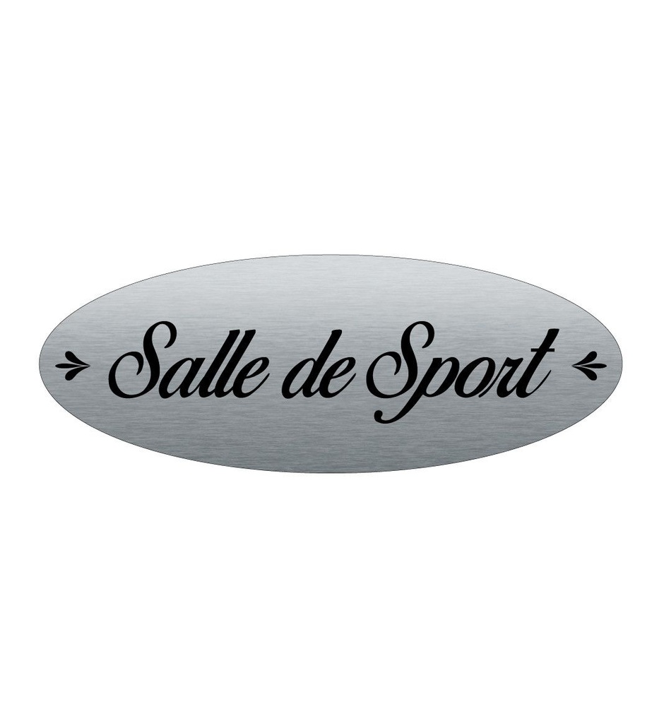 [2025089-F] Plaque de porte Aluminium brossé AluSign Ovale 160x60 mm - Salle de Sport - Double Face adhésif au dos