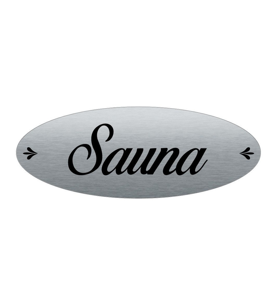 [2025092-F] Plaque de porte Aluminium brossé AluSign Ovale 160x60 mm - Sauna - Double Face adhésif au dos
