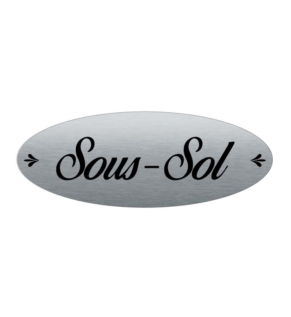 [2025095-F] Plaque de porte Aluminium brossé AluSign Ovale 160x60 mm - Sous-Sol - Double Face adhésif au dos
