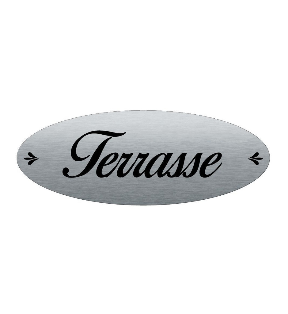 [2025096-F] Plaque de porte Aluminium brossé AluSign Ovale 160x60 mm - Terrasse - Double Face adhésif au dos