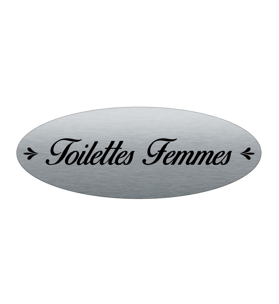 [2025097-F] Plaque de porte Aluminium brossé AluSign Ovale 160x60 mm - Toilettes Femmes - Double Face adhésif au dos