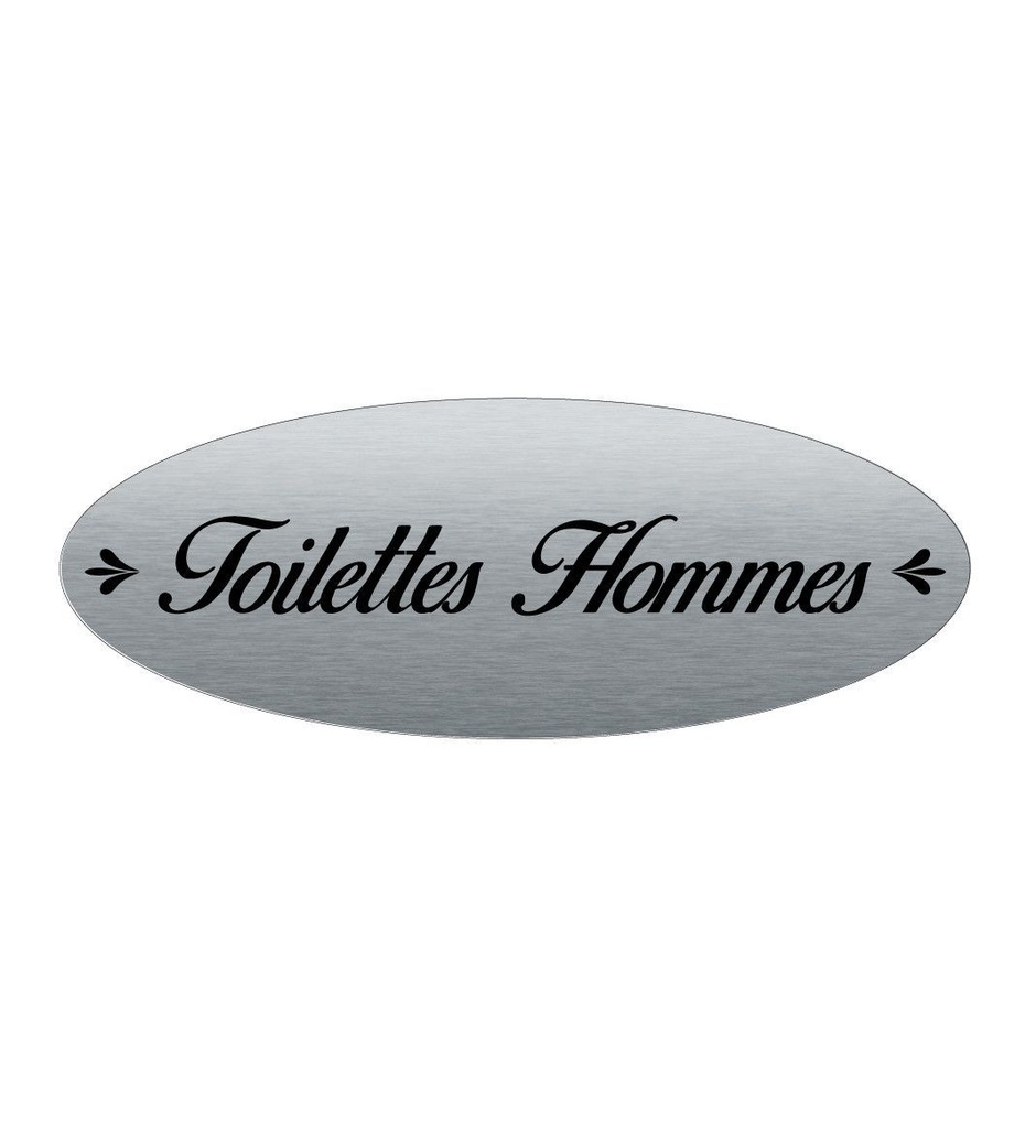 [2025098-F] Plaque de porte Aluminium brossé AluSign Ovale 160x60 mm - Toilettes Hommes - Double Face adhésif au dos