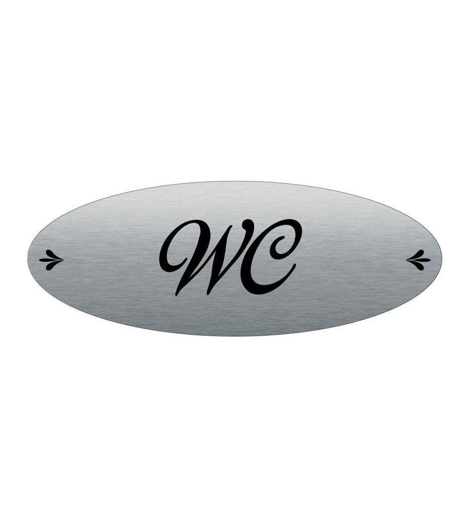 [2025101-F] Plaque de porte Aluminium brossé AluSign Ovale 160x60 mm - WC - Double Face adhésif au dos