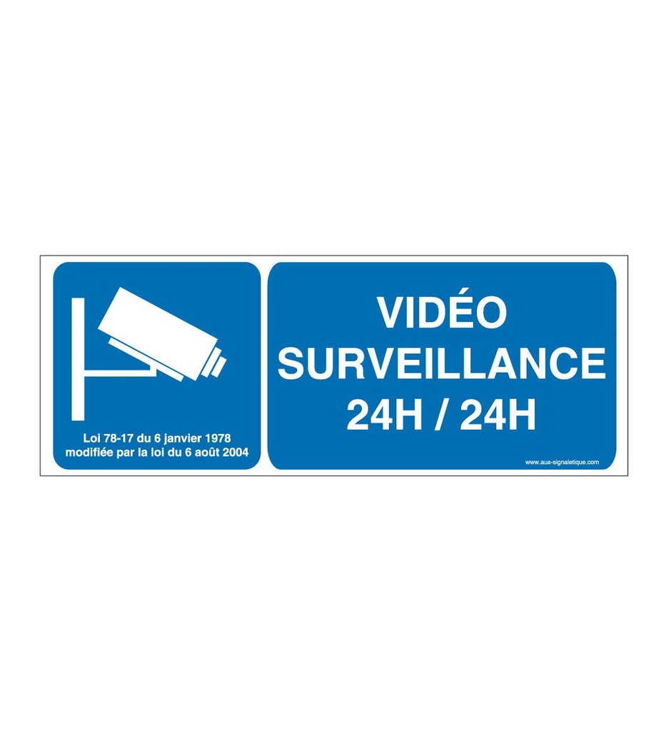 [3932-B-v-160] Panneau Vidéo Surveillance 24h/24 - 02 (160 x 60 mm, Vinyle Autocollant)