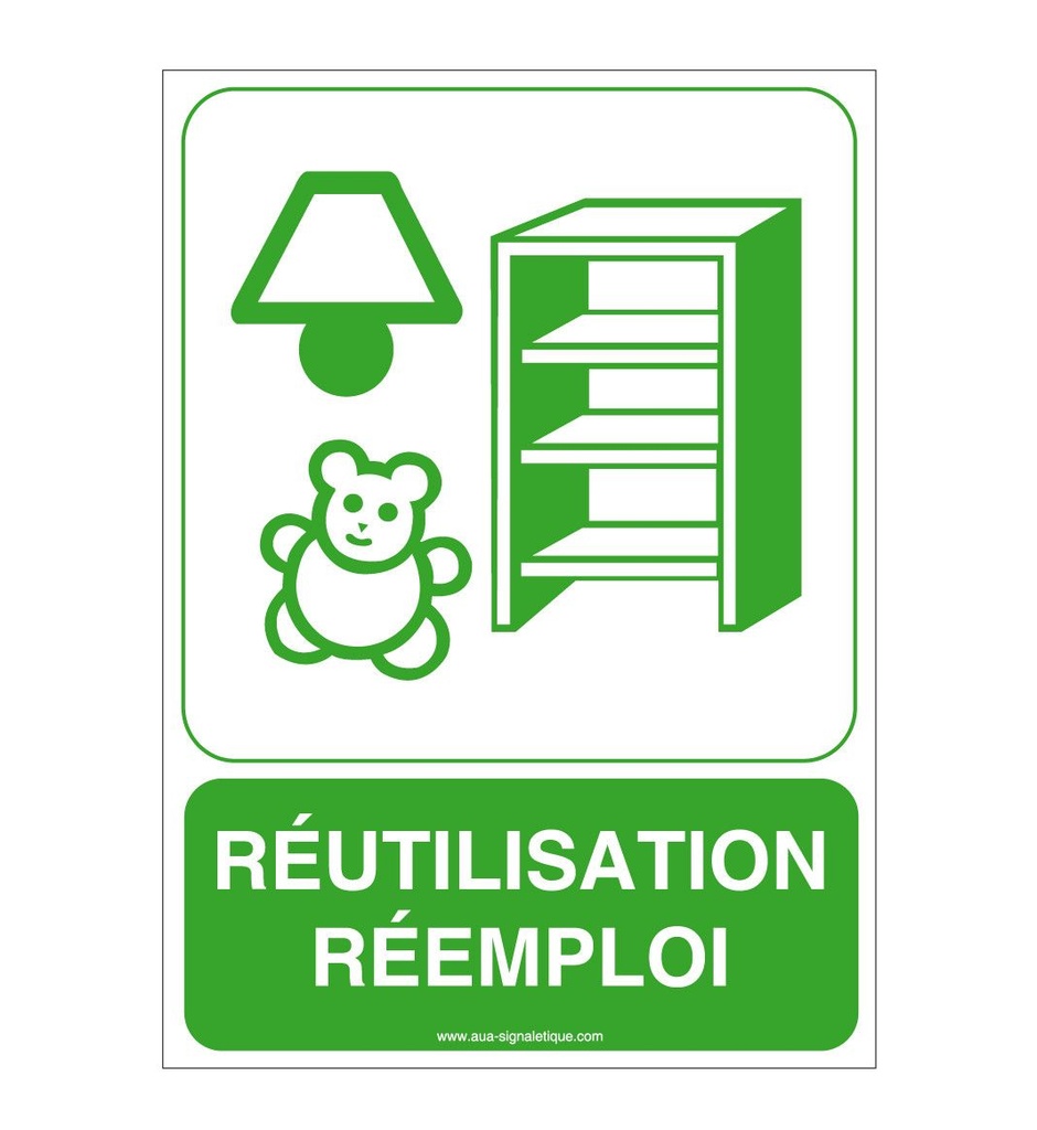 [4050-AI-v-75] Panneau Réutilisation, Réemploi (75 x 105 mm, Vinyle Autocollant)