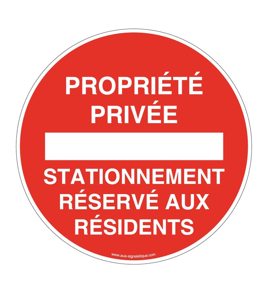[4657-R-v-130] Panneau Propriété Privée, Stationnement Réservé aux Résidents (Ø 130 mm, Vinyle Autocollant)