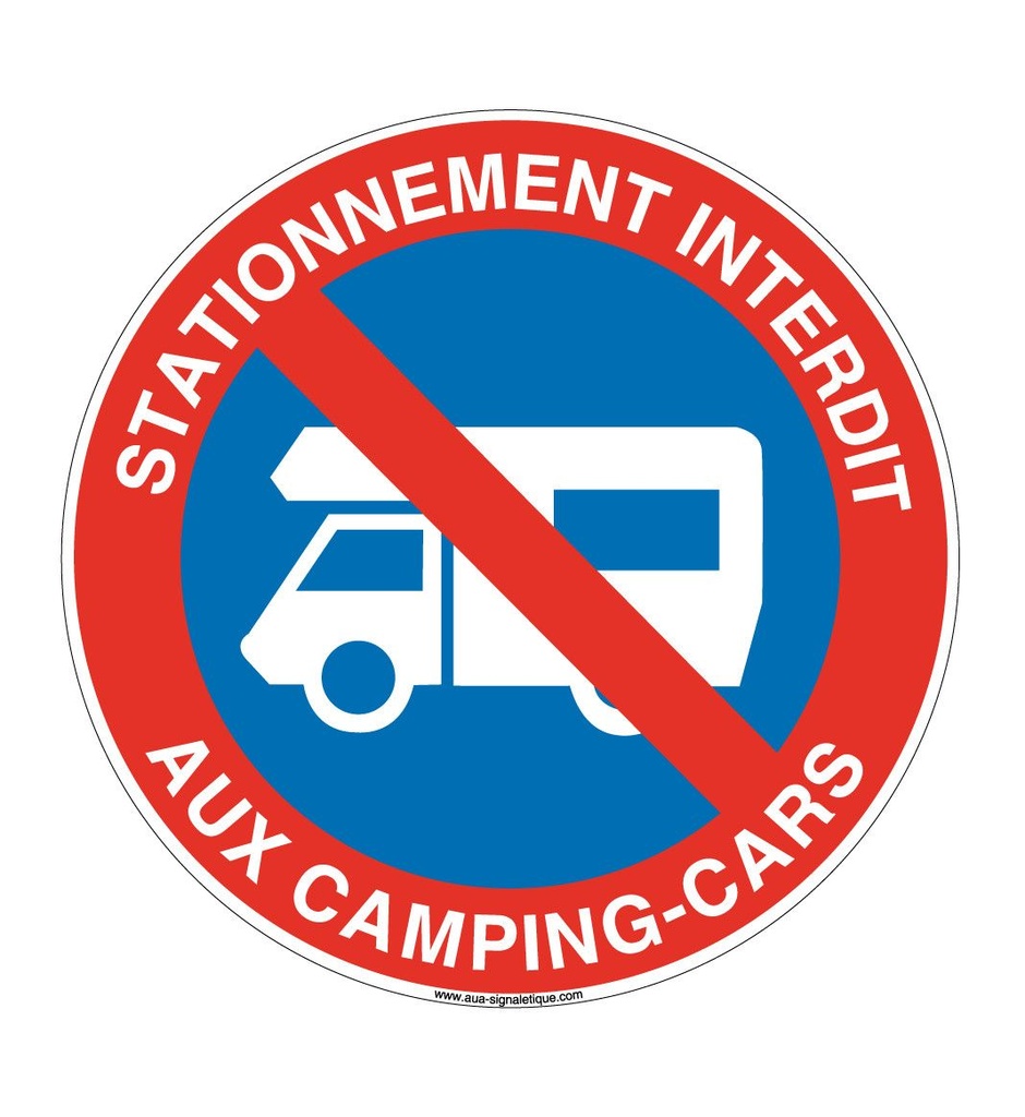 [4668-R-v-130] Panneau Stationnement Interdit au Camping Car (Ø 130 mm, Vinyle Autocollant)