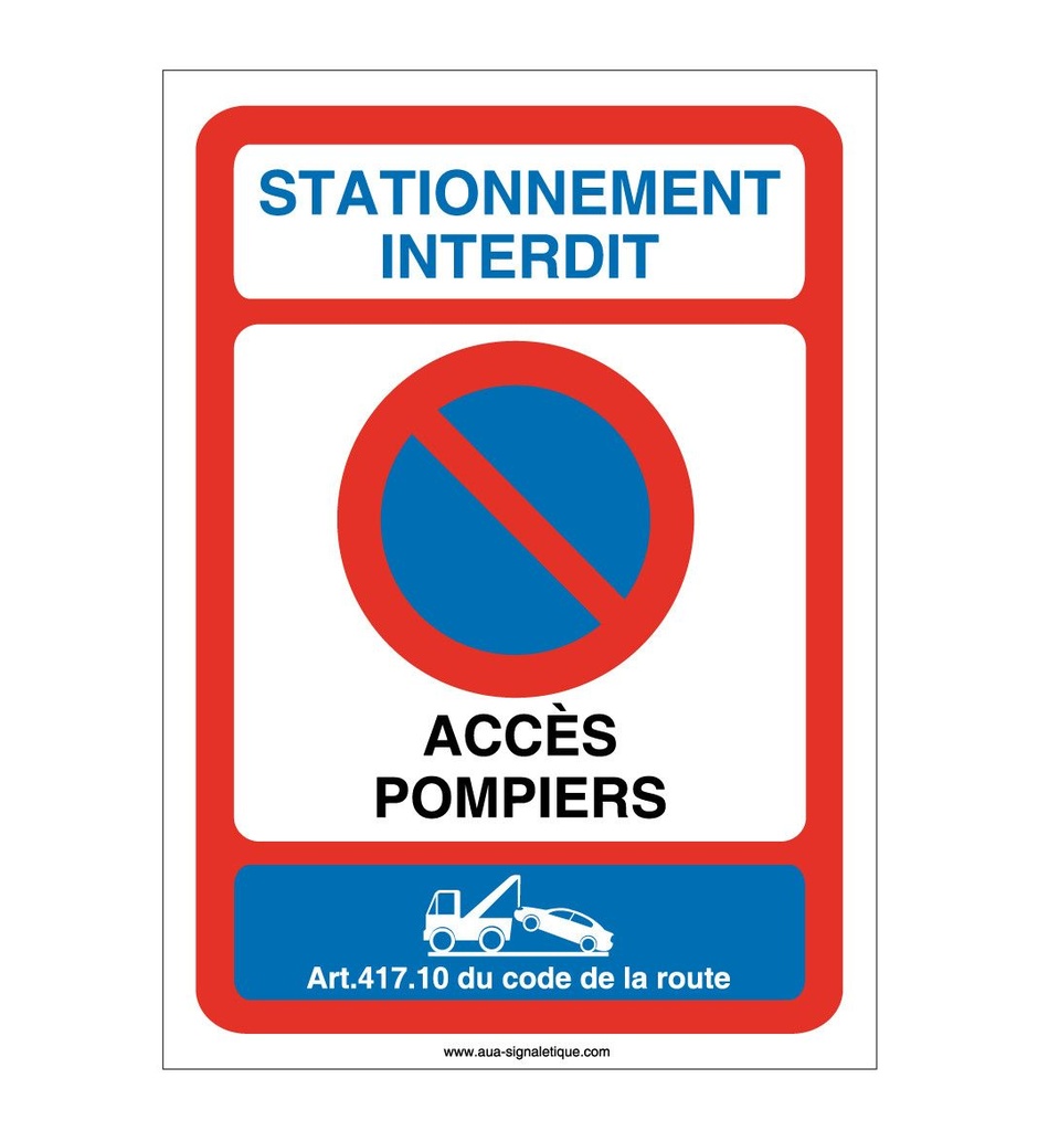 [4670-AI-v-75x105] Panneau Stationnement Interdit accès pompiers-AI (75 x 105 mm, Vinyle Autocollant)
