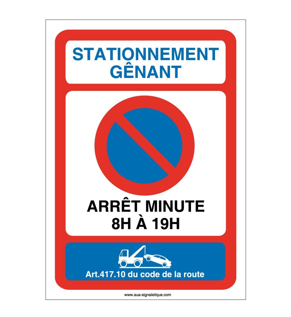 [4671-AI-v-75x105] Panneau Stationnement Arrêt minute-AI (75 x 105 mm, Vinyle Autocollant)