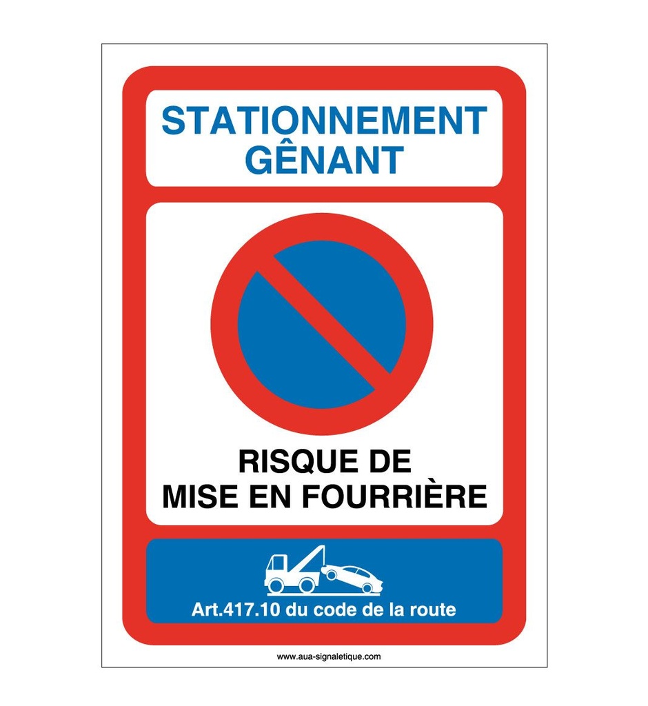 [4673-AI-v-75x105] Panneau Risque de mise en fourrière-AI (75 x 105 mm, Vinyle Autocollant)