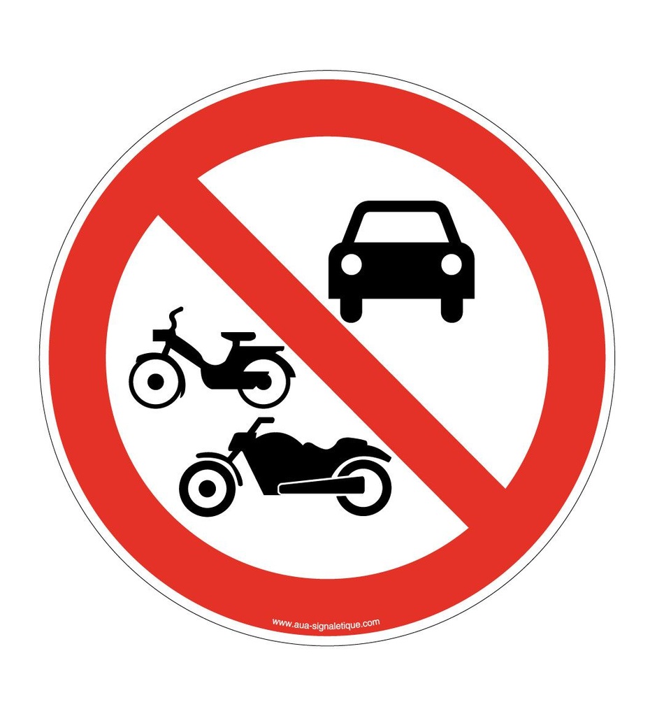 [4713-R-v-130] Panneau Interdit aux véhicules motorisés (Ø 130 mm, Vinyle Autocollant)