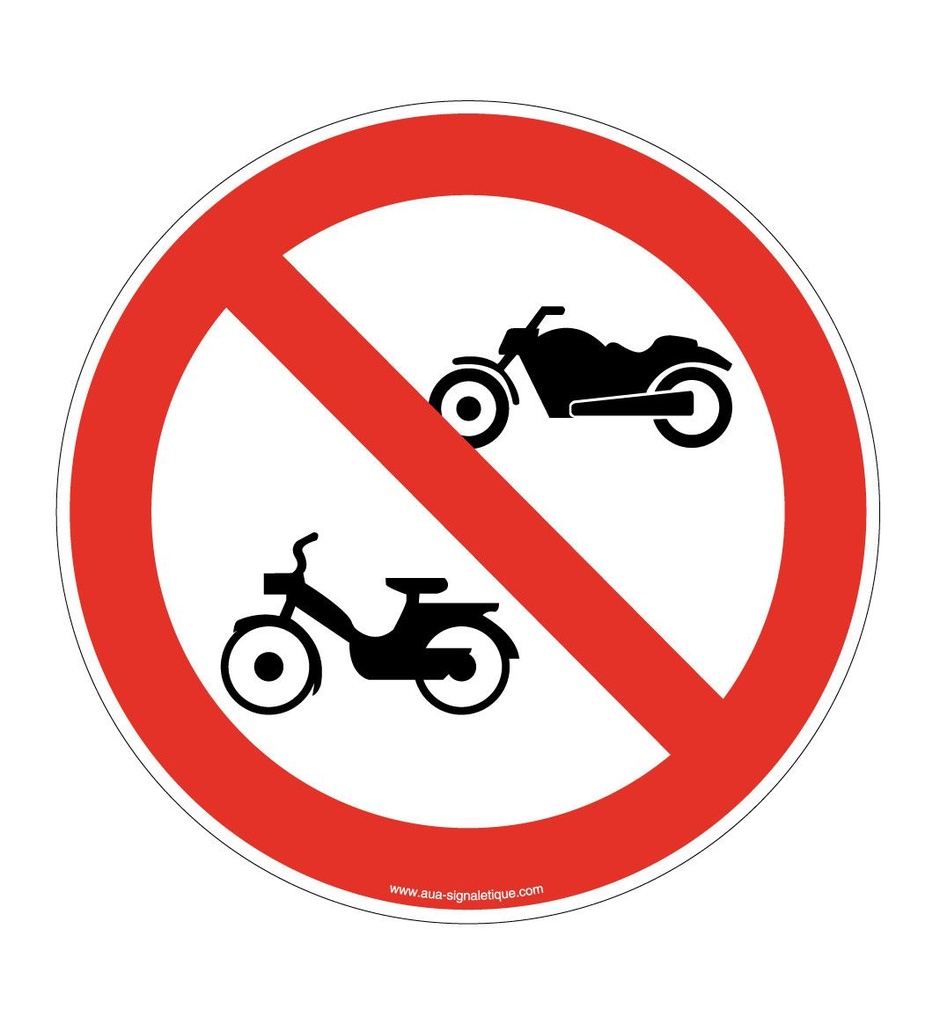 [4734-R-v-130] Panneau Accès interdit aux deux roues à moteur (Ø 130 mm, Vinyle Autocollant)