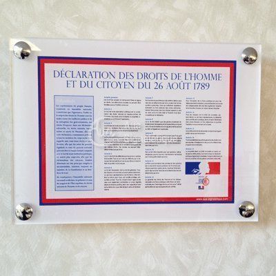 [6103-F_0] Affiche de La Déclaration des Droits de l'Homme et du Citoyen (Plexidesign avec 4 entretoises A4: 210 x 297 mm)