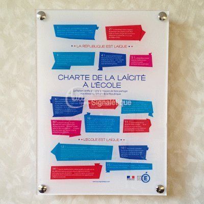 [6104-F_0] Affiche Charte de la laïcité à l'École (Plexidesign avec 4 entretoises A4: 210 x 297 mm)