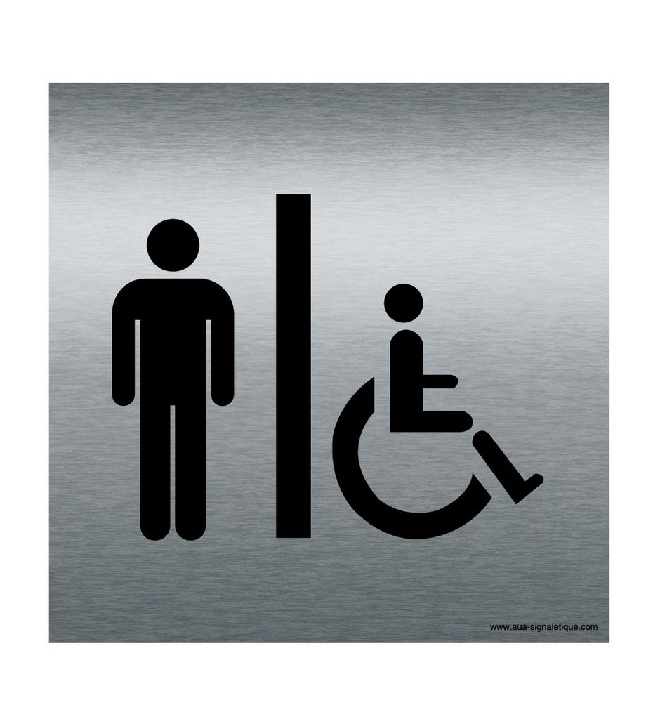 [7410-F_100] Plaque Alu Brossé WC Homme Handicapé (100 x 100 mm)