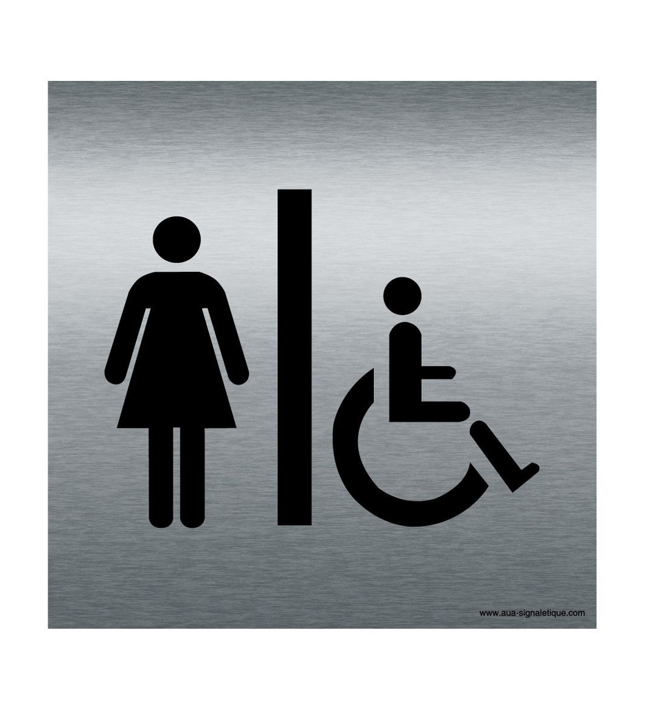 [7411-F_100] Plaque Alu Brossé WC Femme Handicapé (100 x 100 mm)