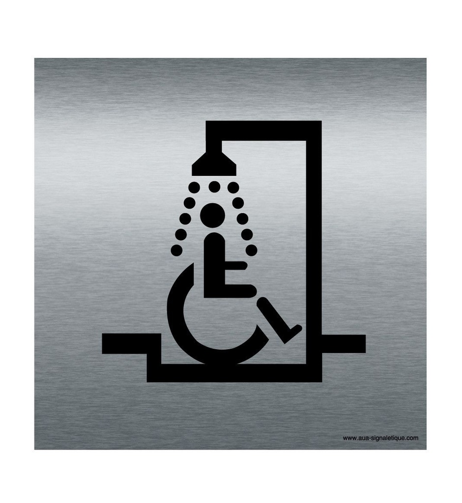 [7418-F_100] Plaque Alu Brossé Douche PMR (100 x 100 mm)