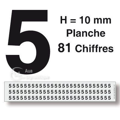 [8600-F-01] Planche 81 Chiffres prédécoupés -Hauteur 10mm (0)