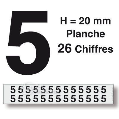 [8601-F-01] Planche 26 Chiffres prédécoupés -Hauteur 20mm (0)
