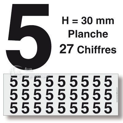 [8602-F-01] Planche 27 Chiffres prédécoupés -Hauteur 30mm (0)