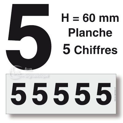 [8604-F-01] Planche 5 Chiffres prédécoupés -Hauteur 60mm (0)