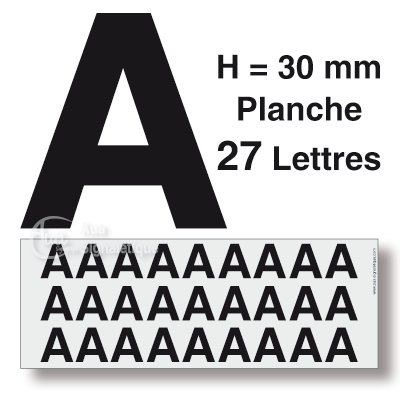 [8611-F-01] Planche 27 Lettres prédécoupés -Hauteur 30mm (A)