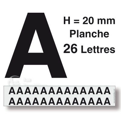 [8612-F-01] Planche 26 Lettres prédécoupés -Hauteur 20mm (A)