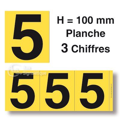 [8614-F-01] Planche 3 Chiffres prédécoupés Fond Jaune -Hauteur 100mm (0)