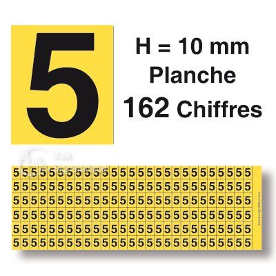 [8620-F-01] Planche 162 Chiffres prédécoupés Fond Jaune -Hauteur 10mm (0)