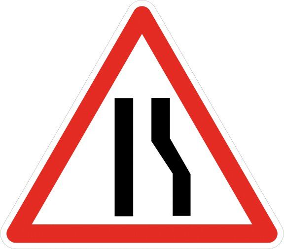 [A3a_0] Panneau Chaussée rétrécie par la droite - A3a (Base 500 mm, Classe 1)