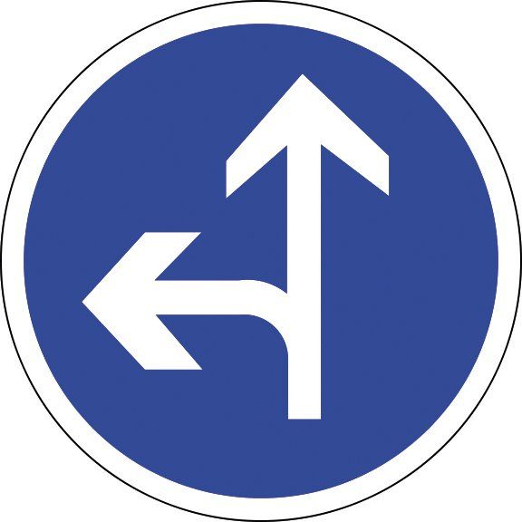 [B21d2_1] Panneau Tout droit ou à gauche - B21d2 (Ø 450 mm, Classe 1)
