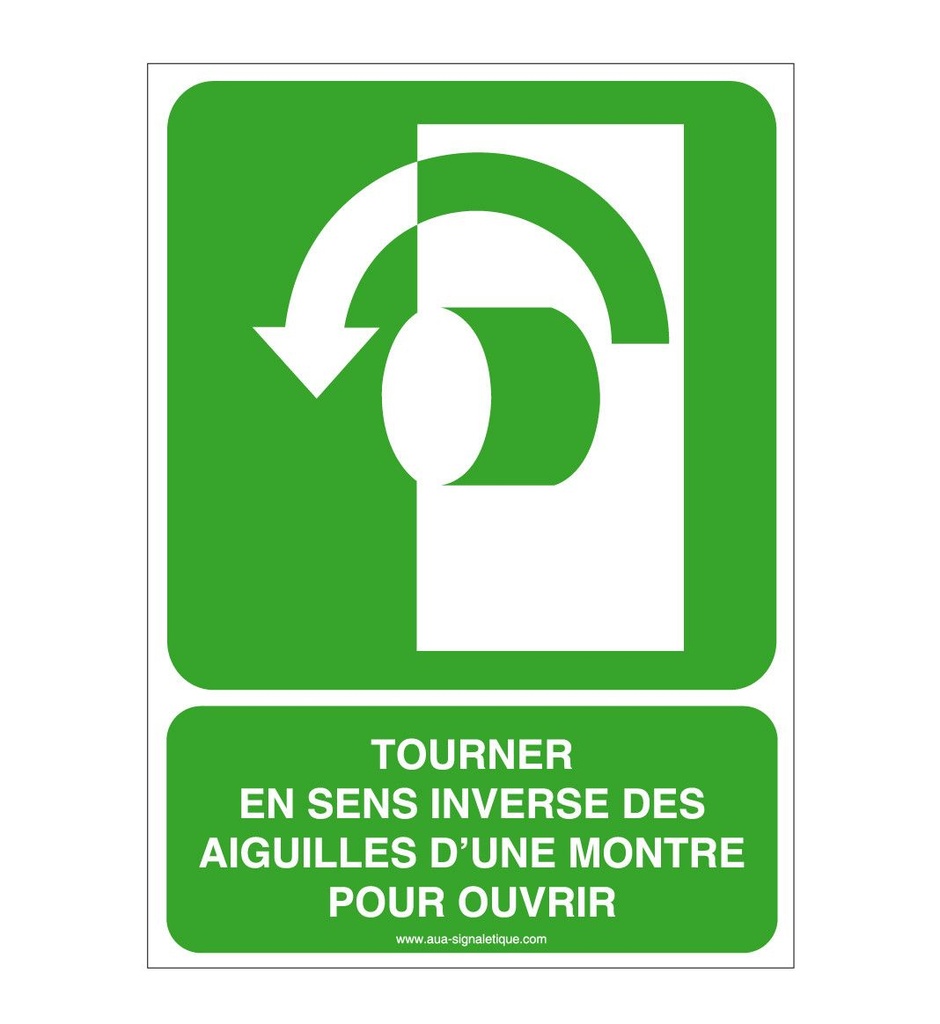[ISO-E018-AI-v-75] Tourner en sens inverse des aiguilles d'une montre pour ouvrir E018-AI (75 x 105 mm, Vinyle Autocollant)