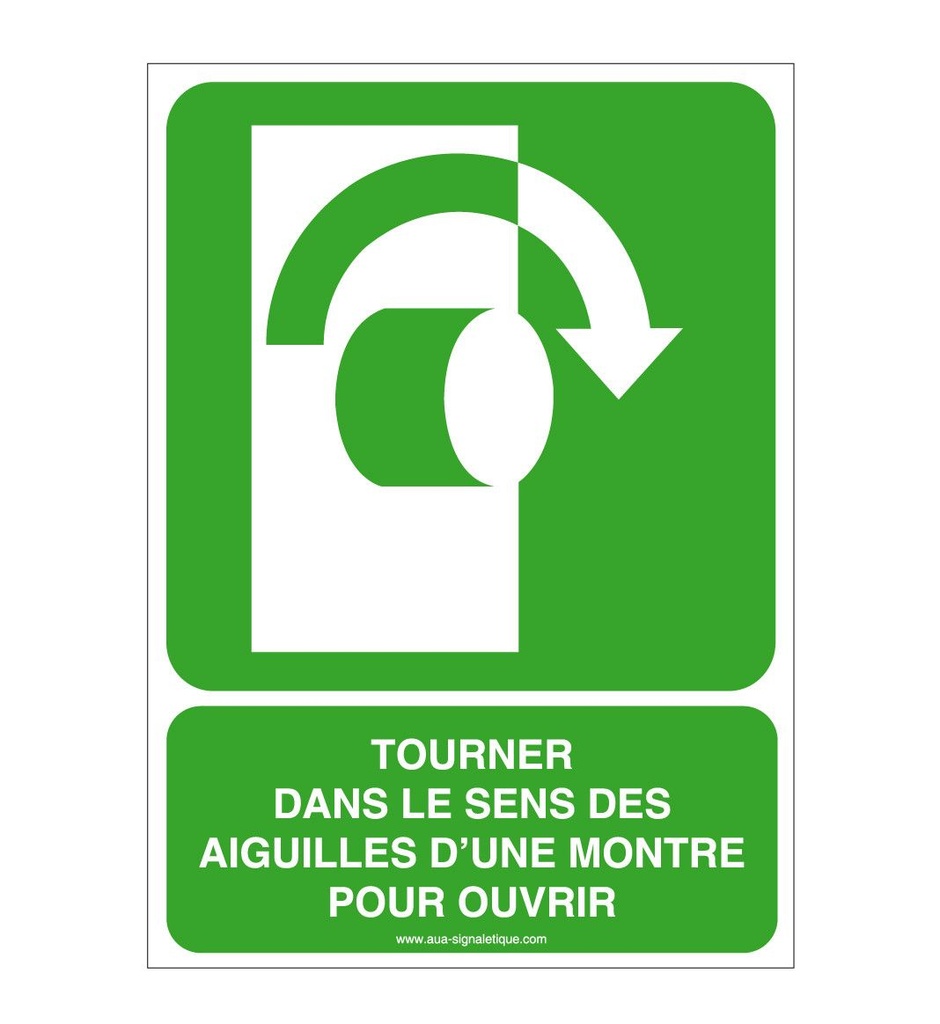 [ISO-E019-AI-v-75] Tourner dans le sens des aiguilles d'une montre pour ouvrir E019-AI (75 x 105 mm, Vinyle Autocollant)