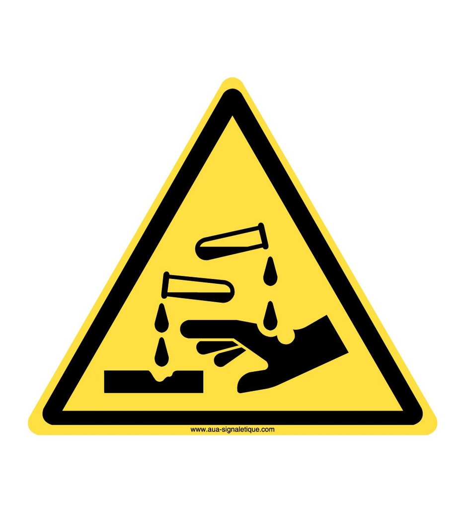 [ISO-W023-T-v-130x130] Danger, Substances corrosives W023 (130 x 130 mm, Vinyle Autocollant)