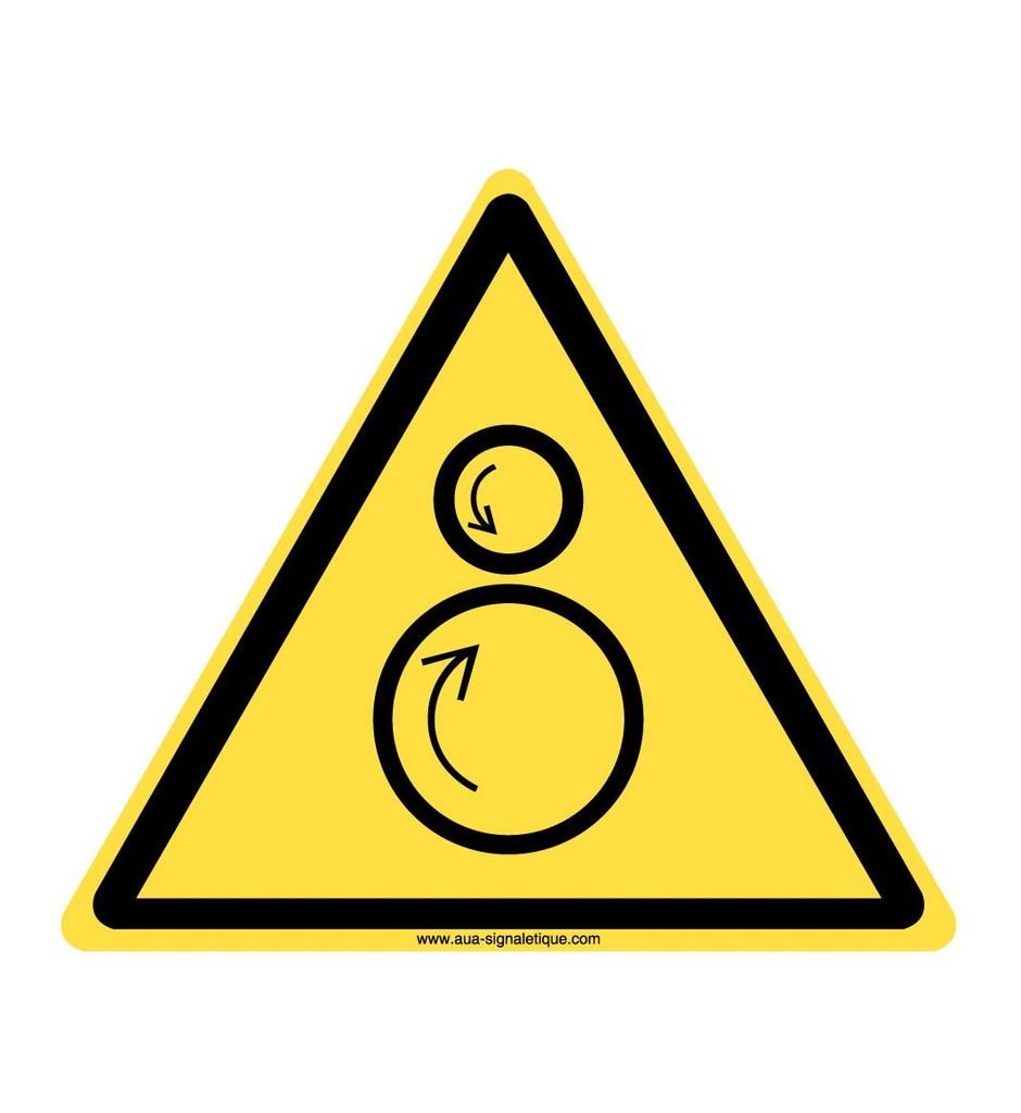 [ISO-W025-T-v-130x130] Danger, Rouleaux contrarotatifs W025 (130 x 130 mm, Vinyle Autocollant)