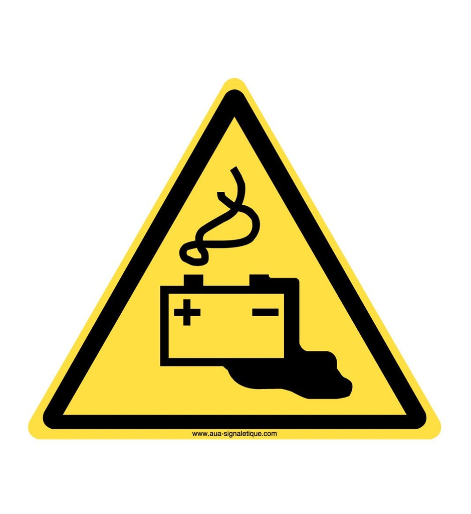[ISO-W026-T-v-130x130] Danger, Charge de la batterie en cours W026 (130 x 130 mm, Vinyle Autocollant)