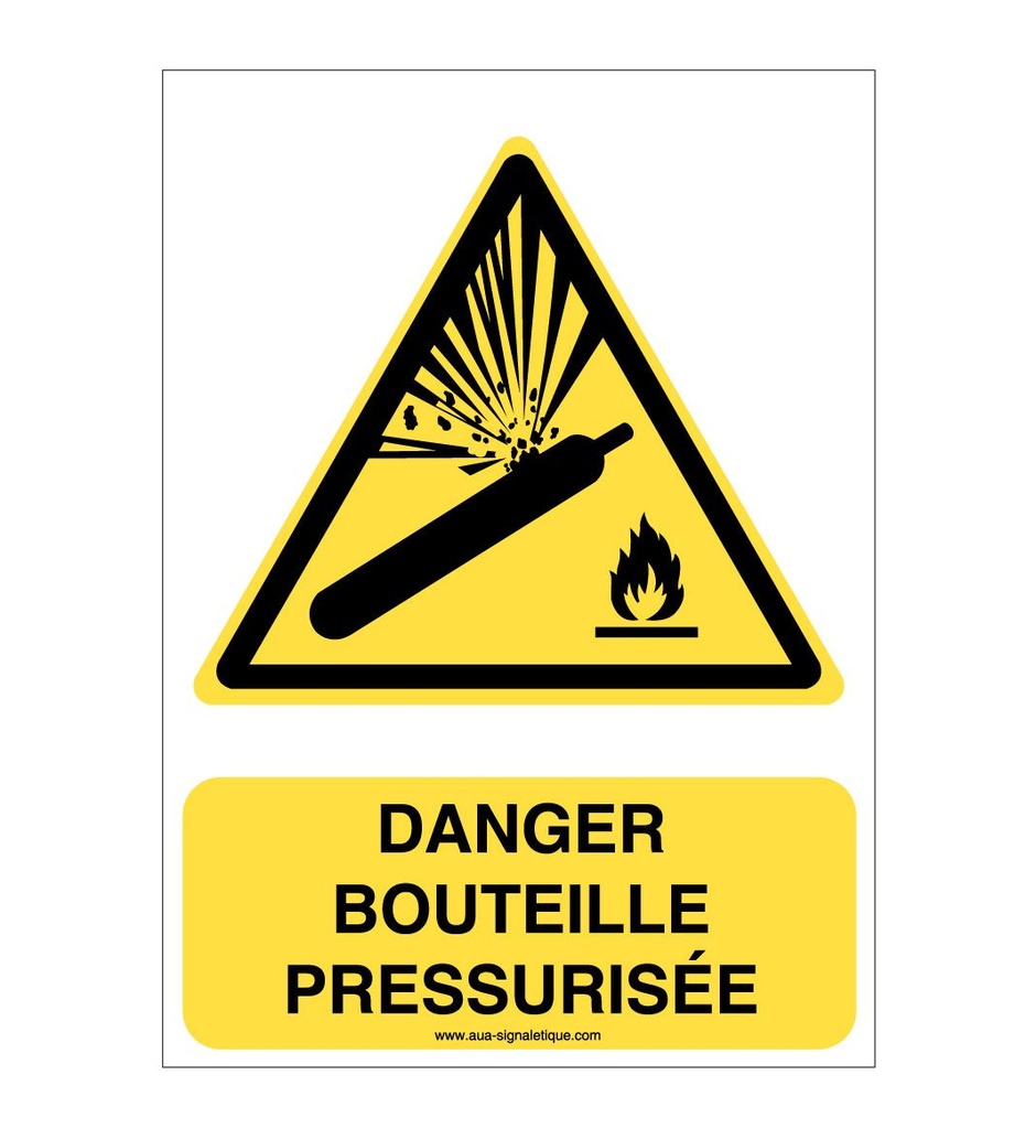 [ISO-W029-AI-v-75] Danger, Bouteille pressurisée W029-AI (75 x 105 mm, Vinyle Autocollant)