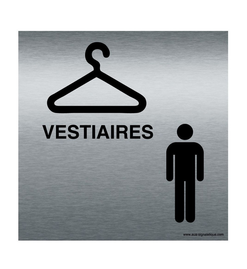 [7424-F_100] Plaque Alu Brossé Vestiaires Hommes, Picto (100 x 100 mm)