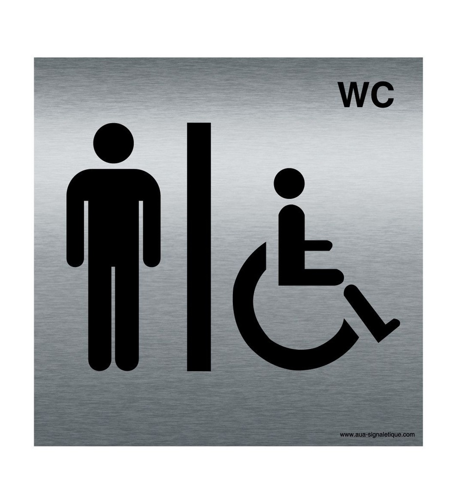 [7427-F_100] Plaque Alu Brossé WC PMR Hommes (100 x 100 mm)