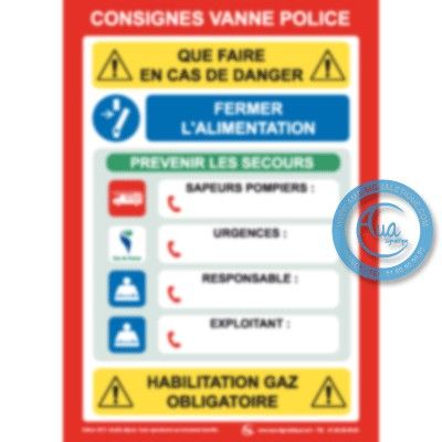 [2123-F_6] Consigne Vanne police (A3 300 x 420 mm, Vinyle Autocollant)