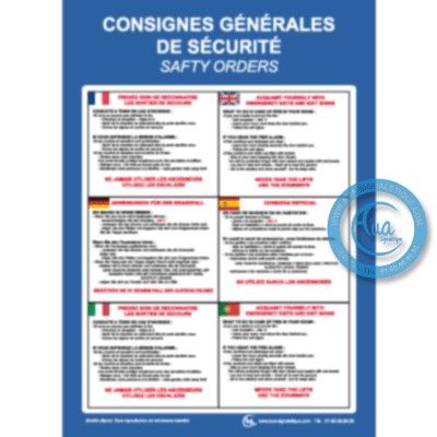 [2201-F_6] Consignes de sécurité 6 langues (A3 300 x 420 mm, Vinyle Autocollant)