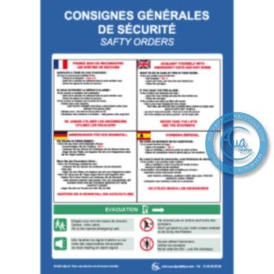 [2202-F_6] Consignes de sécurité 4 langues (A3 300 x 420 mm, Vinyle Autocollant)