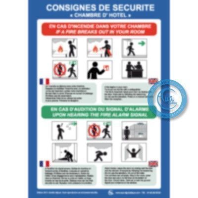 [2204-F_6] Consignes de sécurité chambre d'hotel (A3 300 x 420 mm, Vinyle Autocollant)