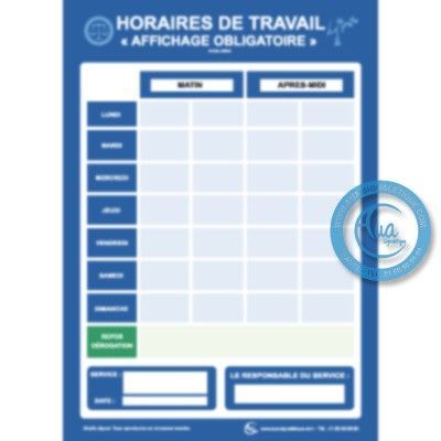 [2095-F_6] Consignes Horaires de Travail (A3 300 x 420 mm, Vinyle Autocollant)