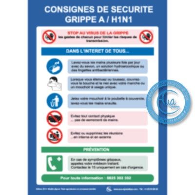 [2108-F_6] Consignes Générales contre la GRIPPE A/H1N1 (A3 300 x 420 mm, Vinyle Autocollant)