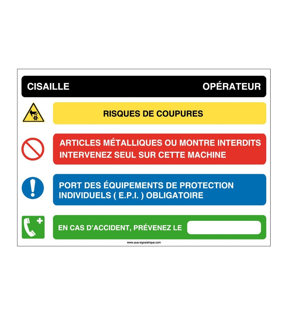 [4620-AP_0] Fiche de Poste Cisaille (A3 300 x 420 mm, Vinyle Autocollant)