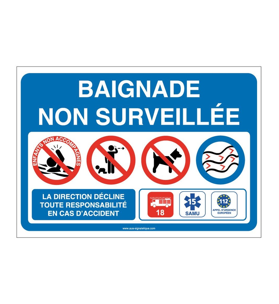 [4628-AP-v-300x210] Panneau Baignade Non Surveillée (300 x 210 mm, Vinyle Autocollant)