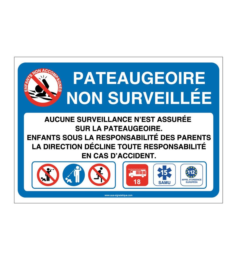 [4629-AP-v-300x210] Panneau Pataugeoire Non Surveillée (300 x 210 mm, Vinyle Autocollant)